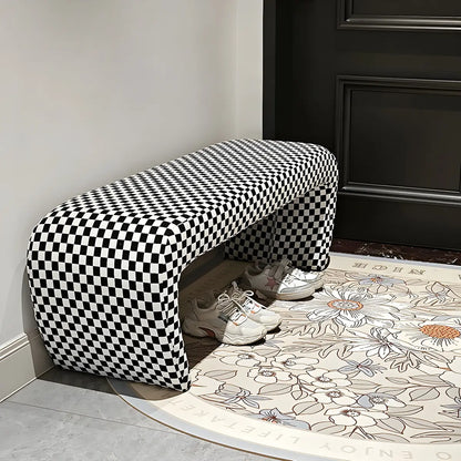 Houndstooth Pattern Upholstered Short Entryway Bench