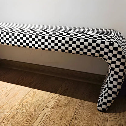 Houndstooth Pattern Upholstered Short Entryway Bench