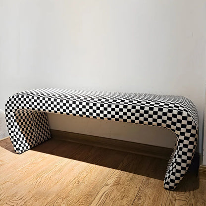 Houndstooth Pattern Upholstered Short Entryway Bench