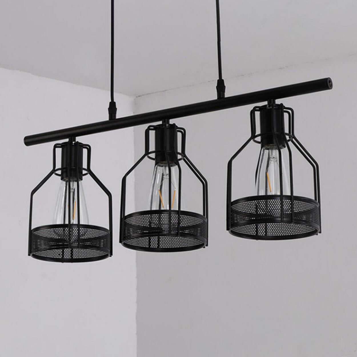 Industrial 4-Light Black Cage Island Pendant Light