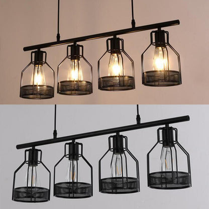 Industrial 4-Light Black Cage Island Pendant Light