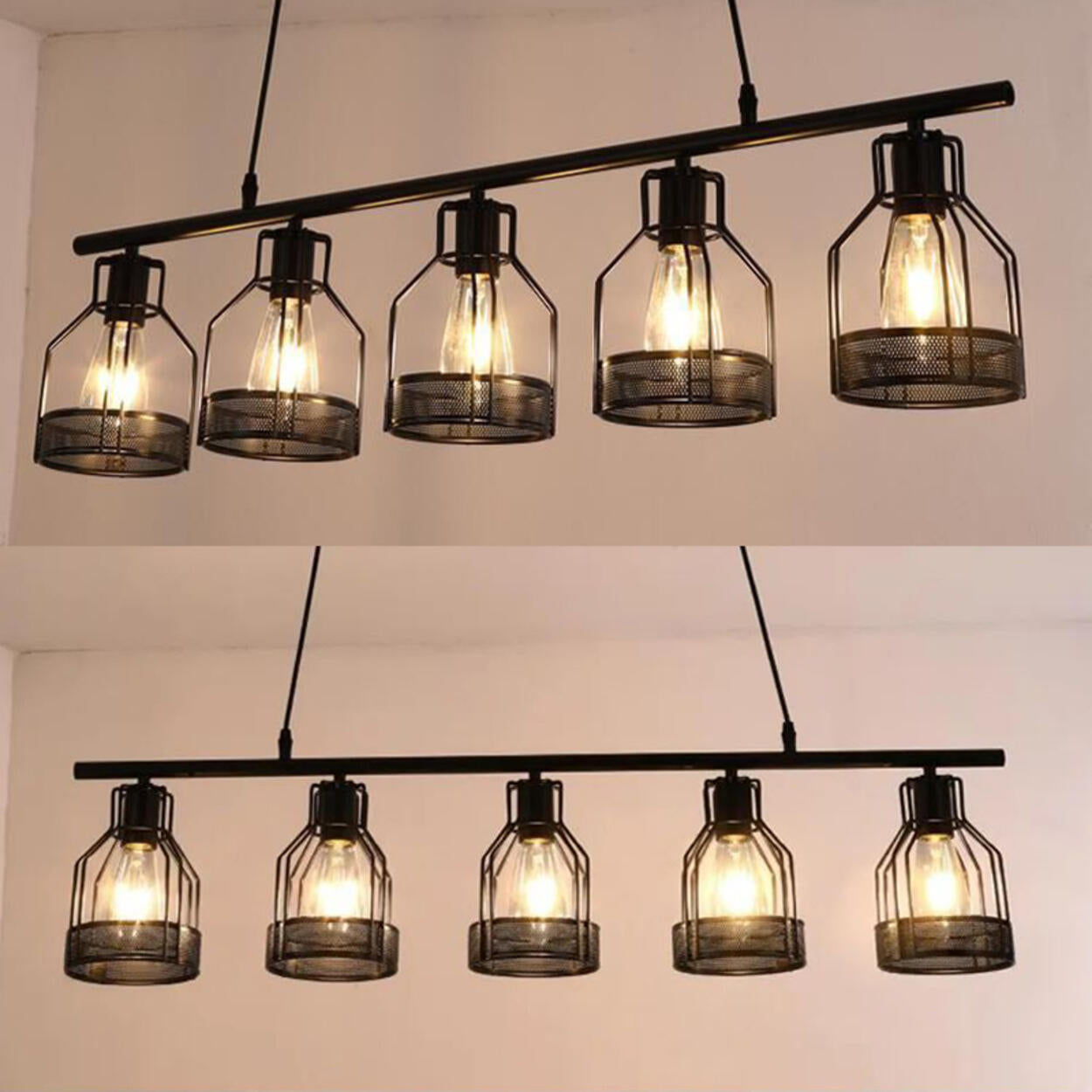 Industrial 4-Light Black Cage Island Pendant Light