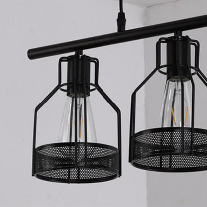 Industrial 4-Light Black Cage Island Pendant Light