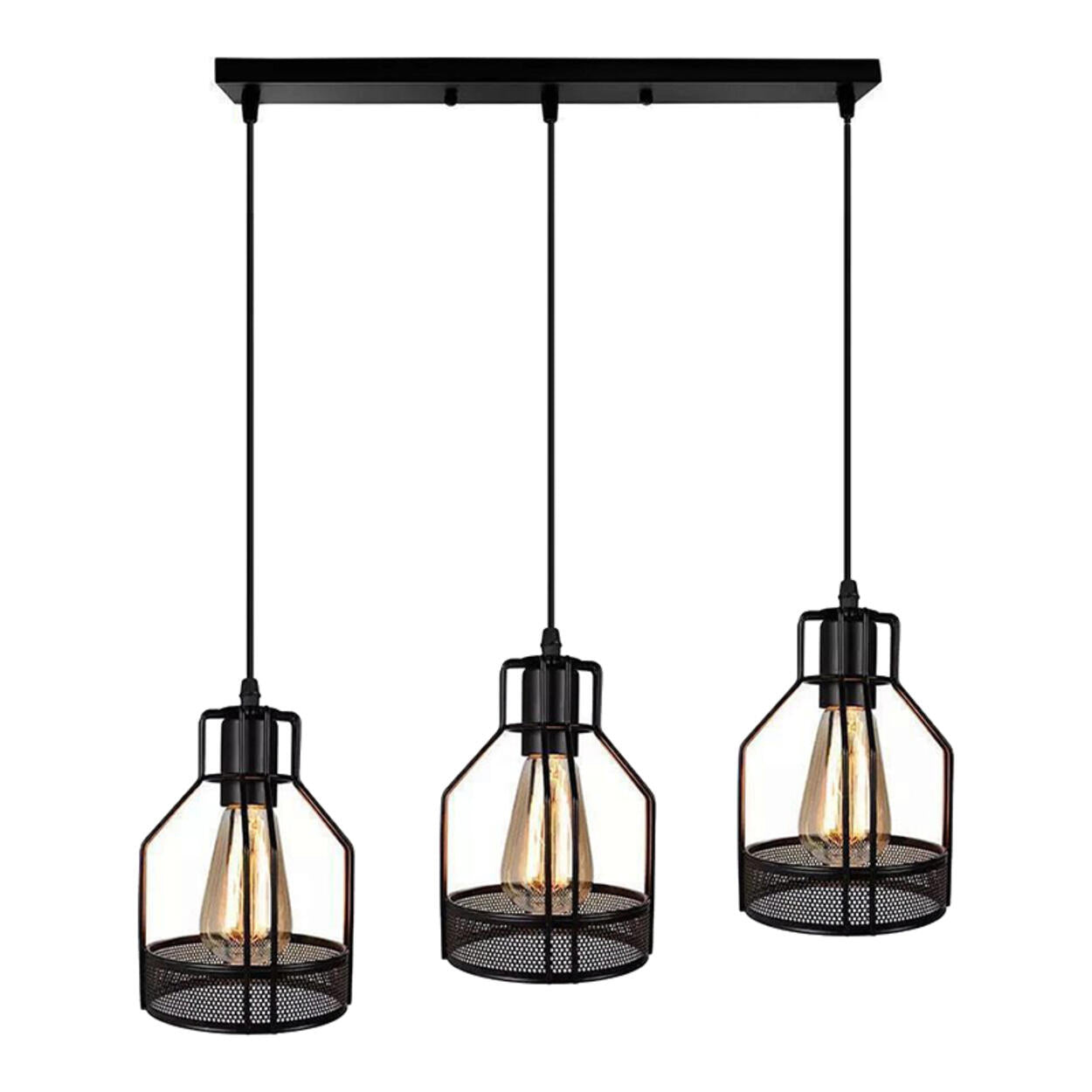 Industrial 4-Light Black Cage Island Pendant Light