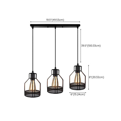 Industrial 4-Light Black Cage Island Pendant Light