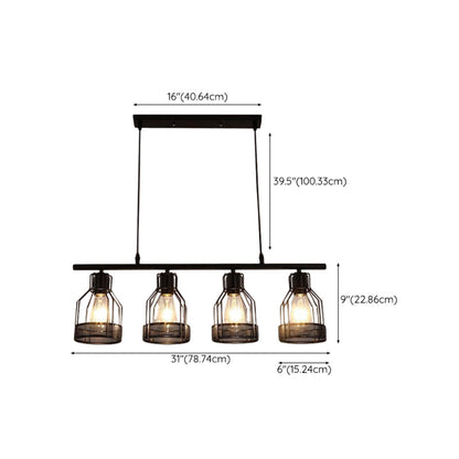 Industrial 4-Light Black Cage Island Pendant Light