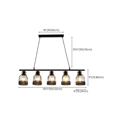 Industrial 4-Light Black Cage Island Pendant Light