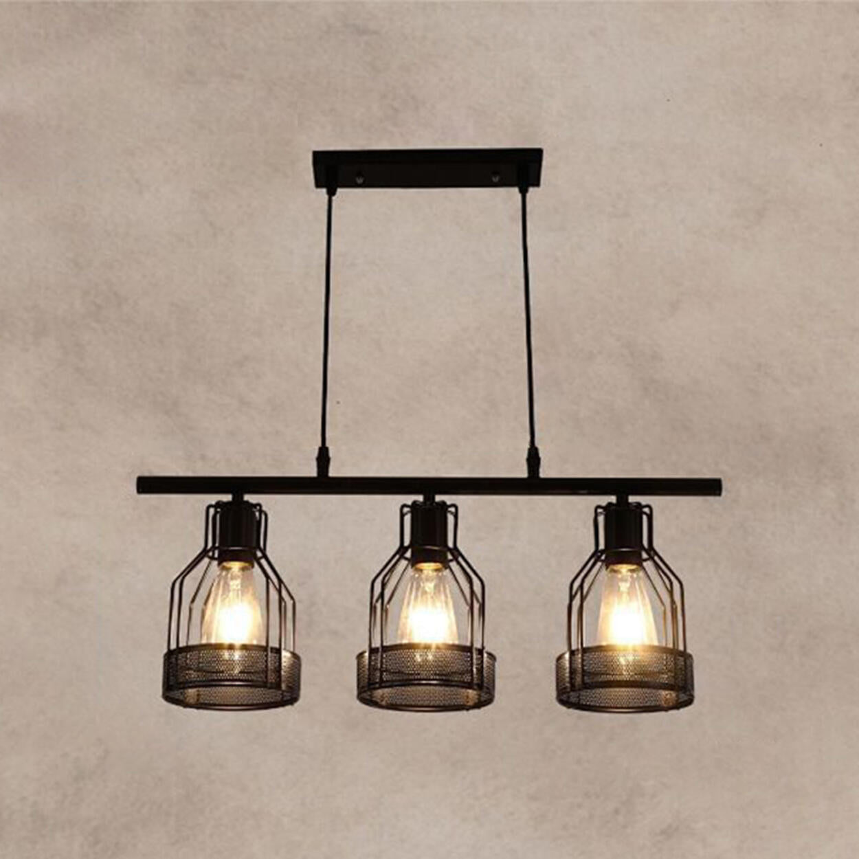 Industrial 4-Light Black Cage Island Pendant Light