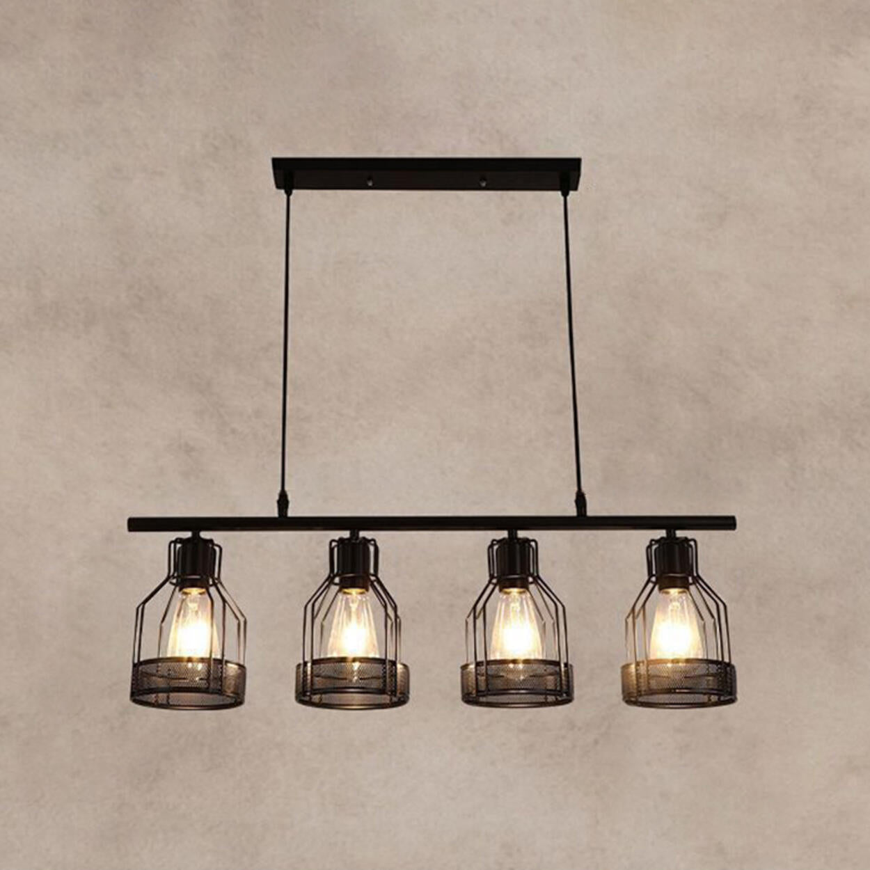 Industrial 4-Light Black Cage Island Pendant Light