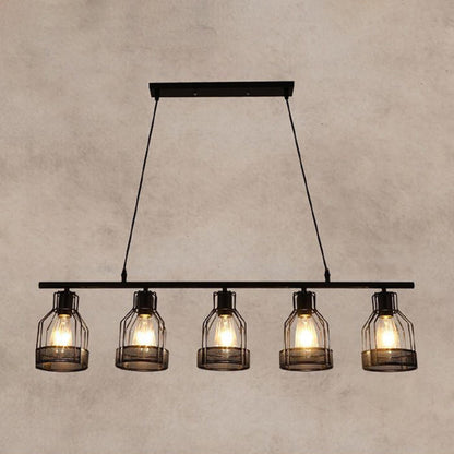 Industrial 4-Light Black Cage Island Pendant Light