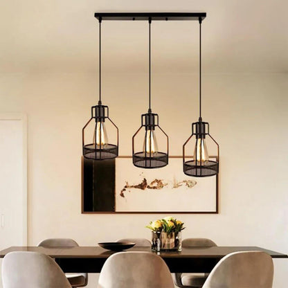 Industrial 4-Light Black Cage Island Pendant Light