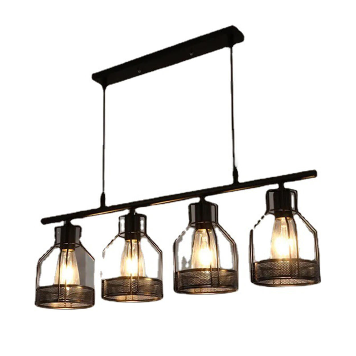 Industrial 4-Light Black Cage Island Pendant Light