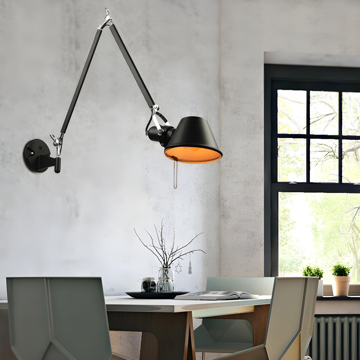 Industrial Black Adjustable Cone Swing Arm Wall Sconce