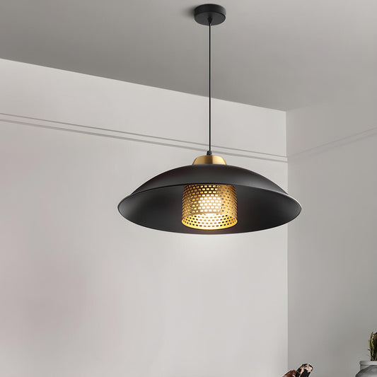 Industrial Black Dome Brass Mesh Screen Pendant Light