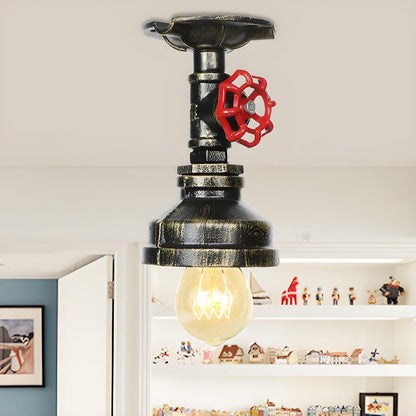 Industrial Bronze Water Pipe Semi-Flush Mount Light