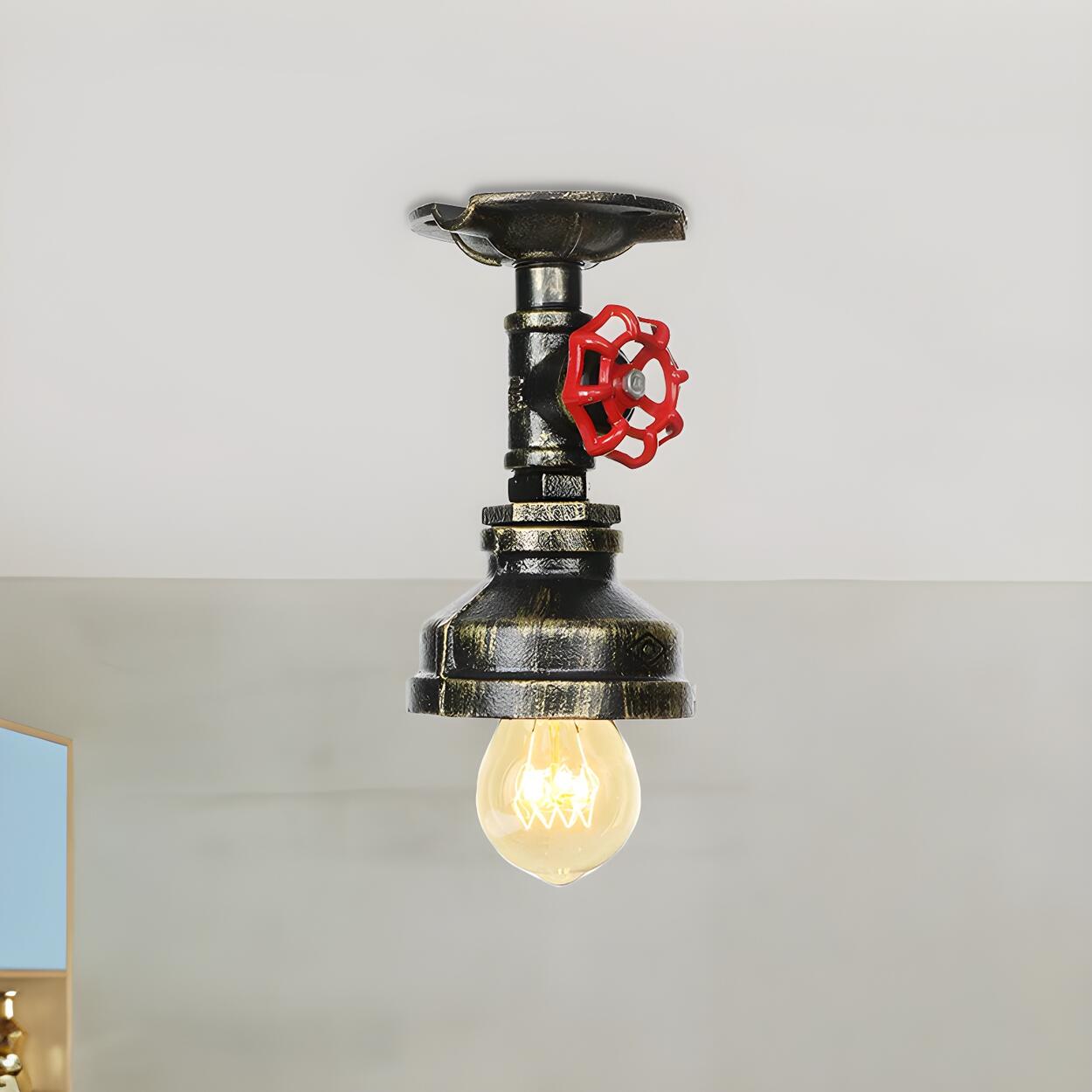 Industrial Bronze Water Pipe Semi-Flush Mount Light