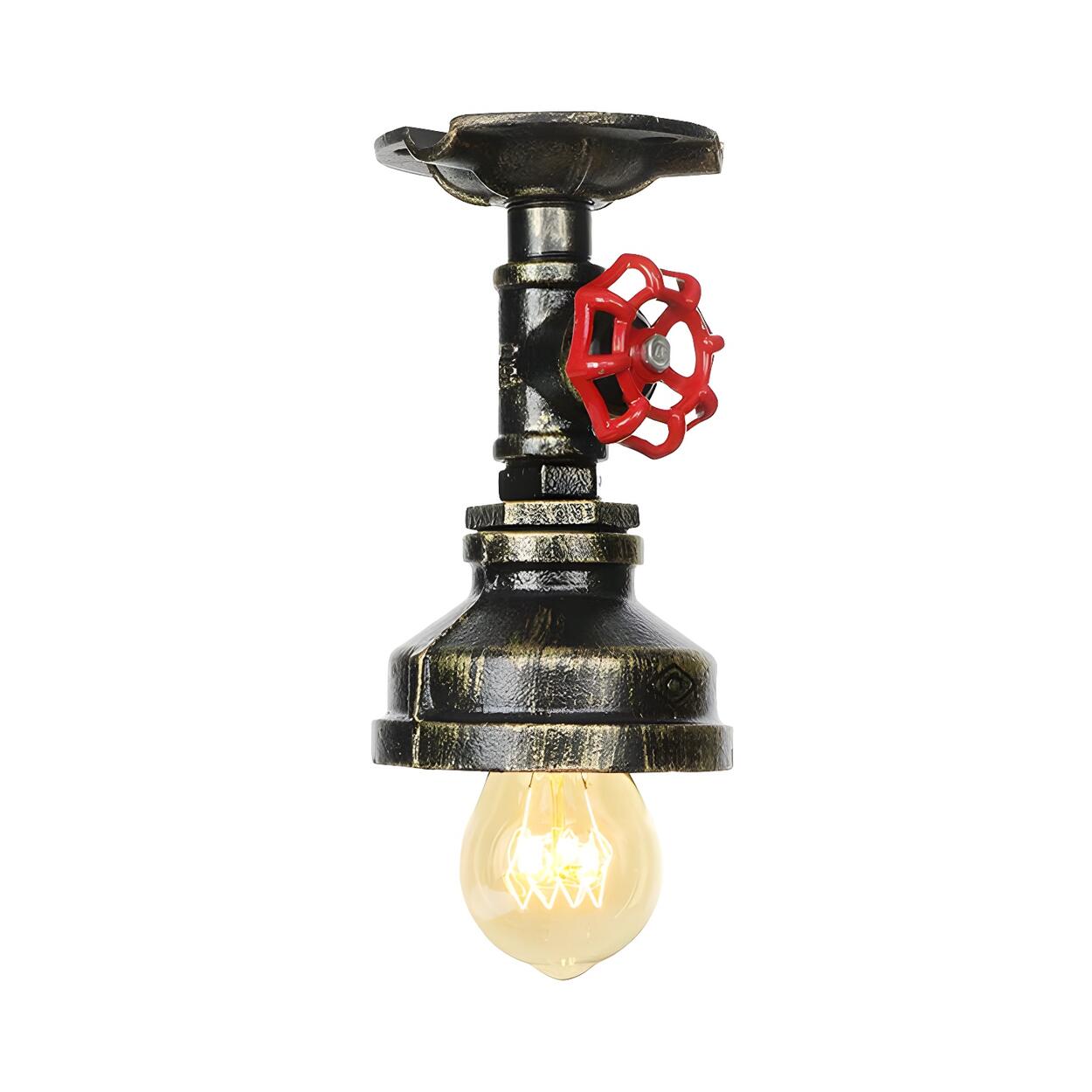 Industrial Bronze Water Pipe Semi-Flush Mount Light