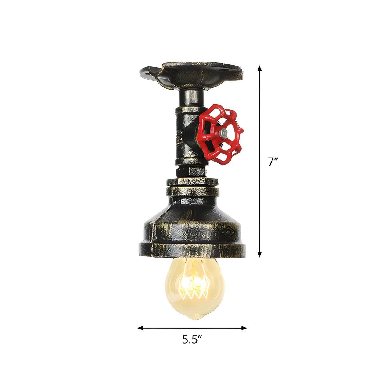 Industrial Bronze Water Pipe Semi-Flush Mount Light