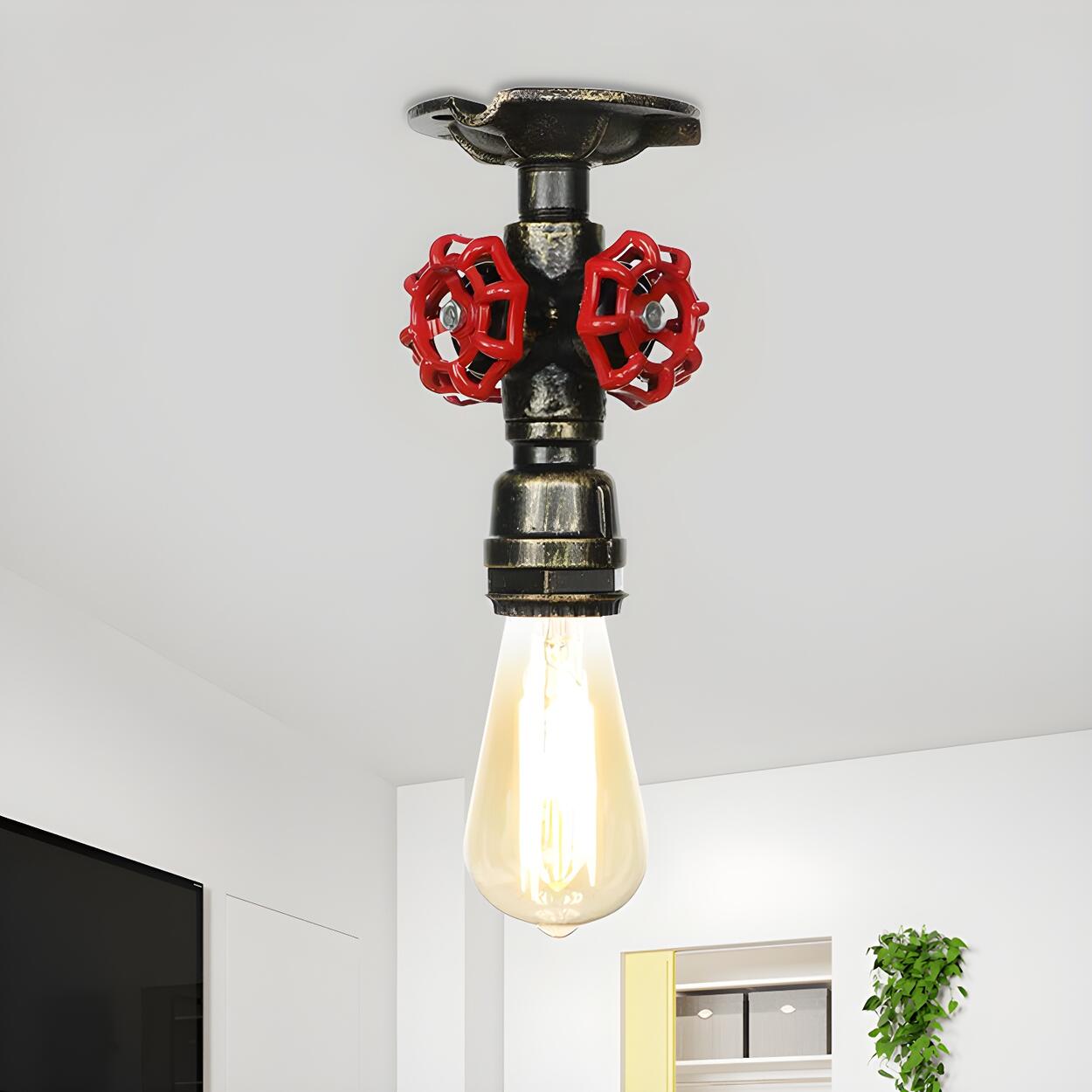 Industrial Bronze Water Pipe Semi-Flush Mount Light