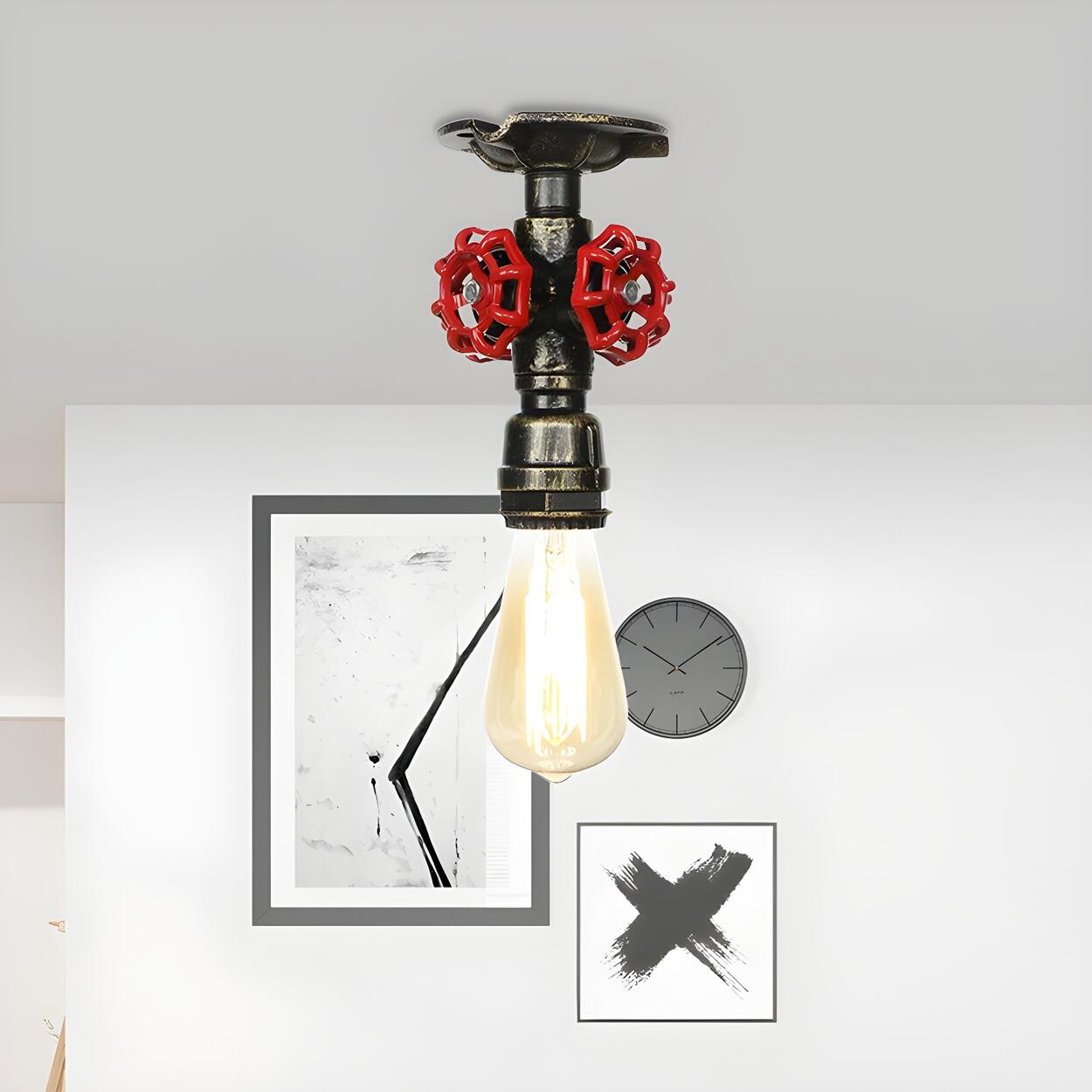 Industrial Bronze Water Pipe Semi-Flush Mount Light