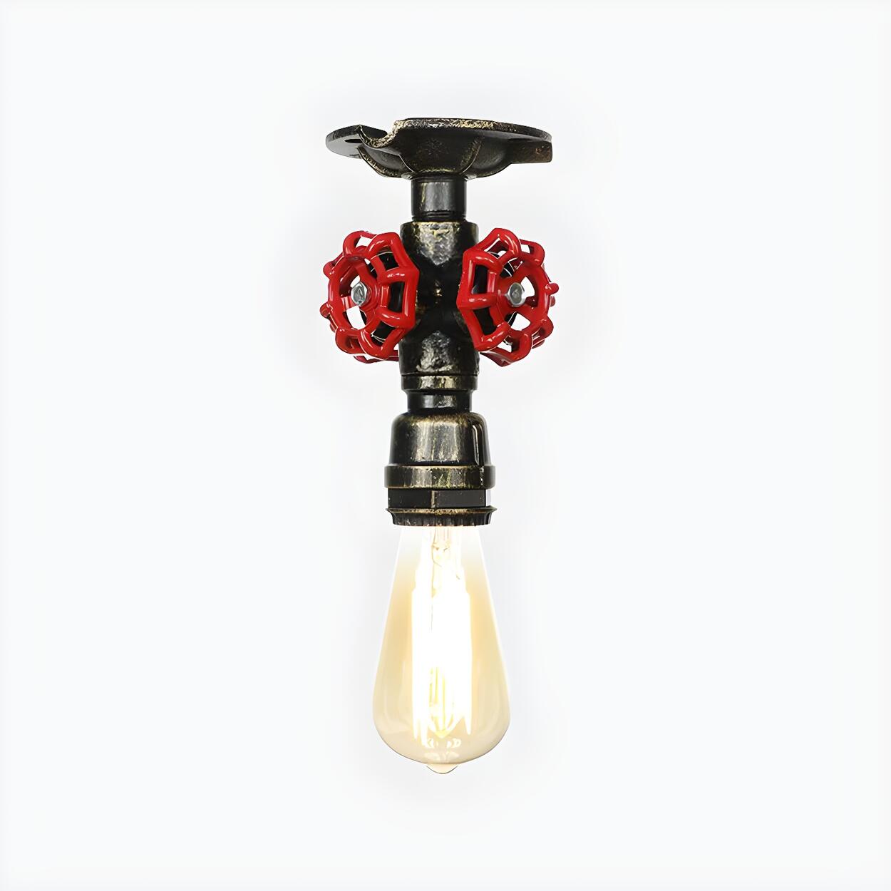 Industrial Bronze Water Pipe Semi-Flush Mount Light