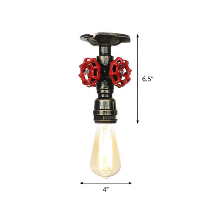 Industrial Bronze Water Pipe Semi-Flush Mount Light