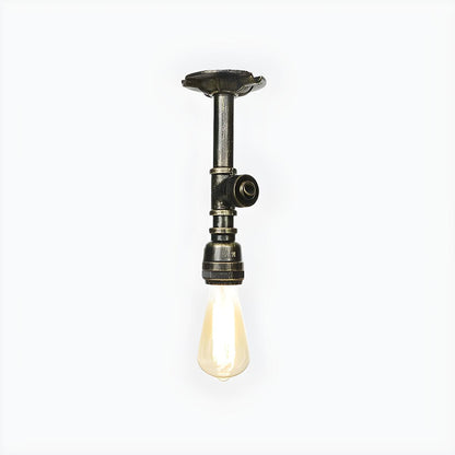 Industrial Bronze Water Pipe Semi-Flush Mount Light