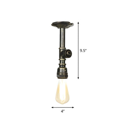 Industrial Bronze Water Pipe Semi-Flush Mount Light