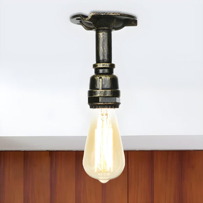 Industrial Bronze Water Pipe Semi-Flush Mount Light