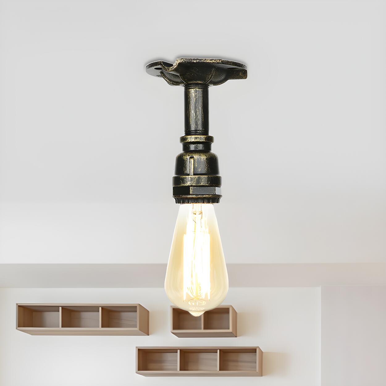 Industrial Bronze Water Pipe Semi-Flush Mount Light