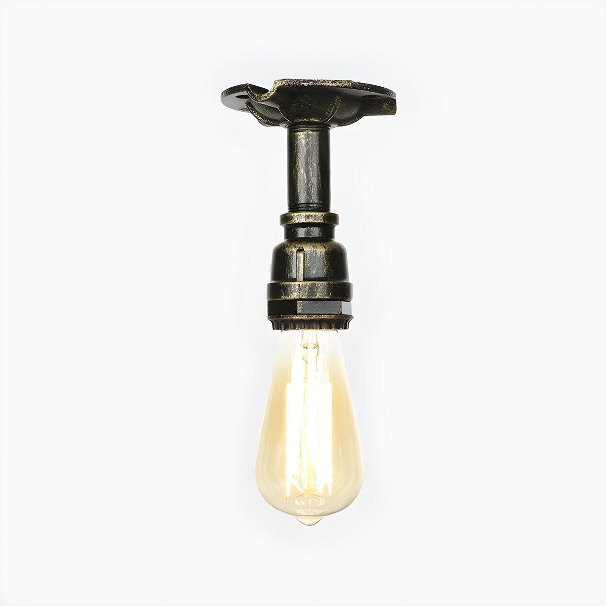 Industrial Bronze Water Pipe Semi-Flush Mount Light