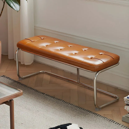 Industrial Brown Faux Leather Cushioned Entryway Bench