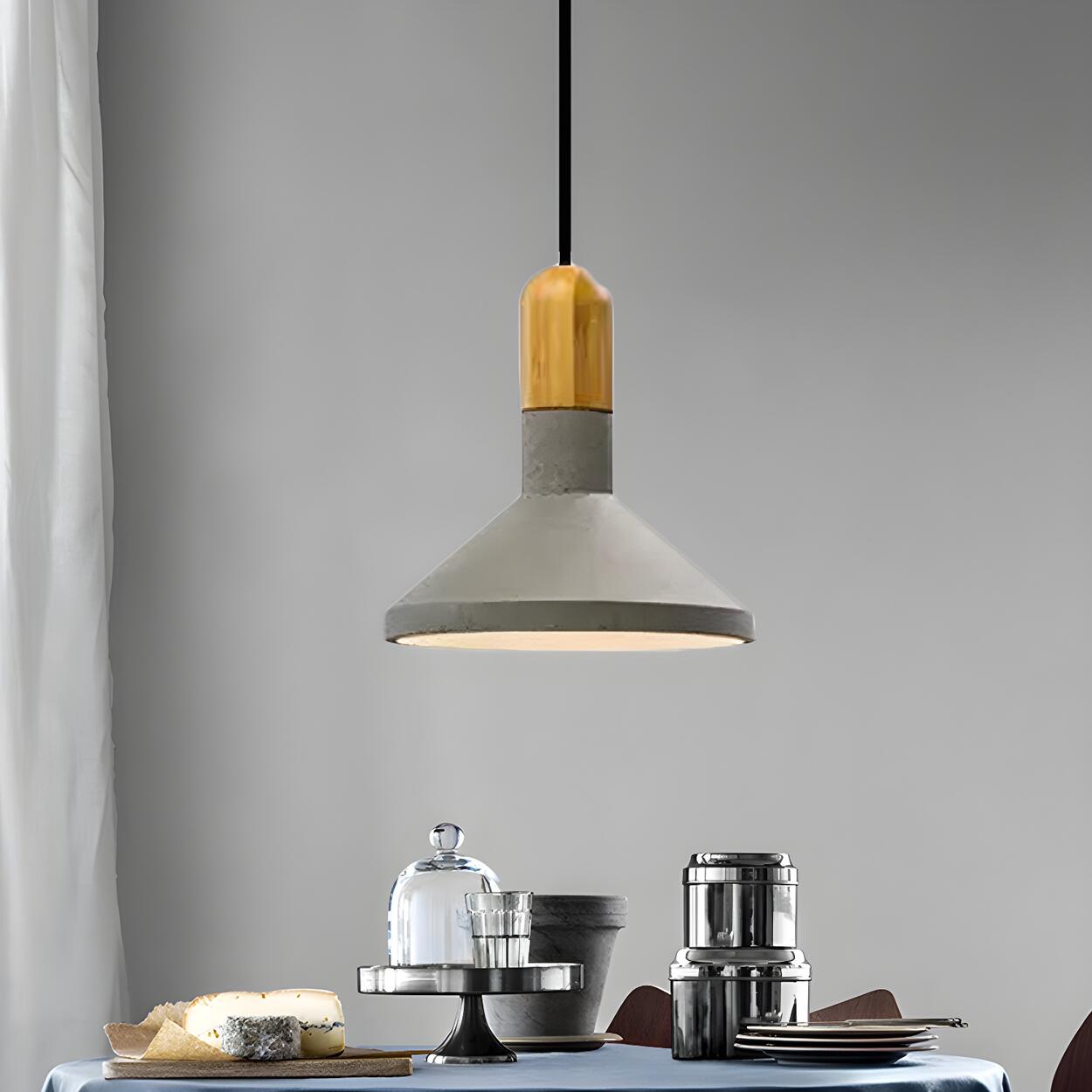 Industrial Concrete Wood Dining Table  Pendant Light