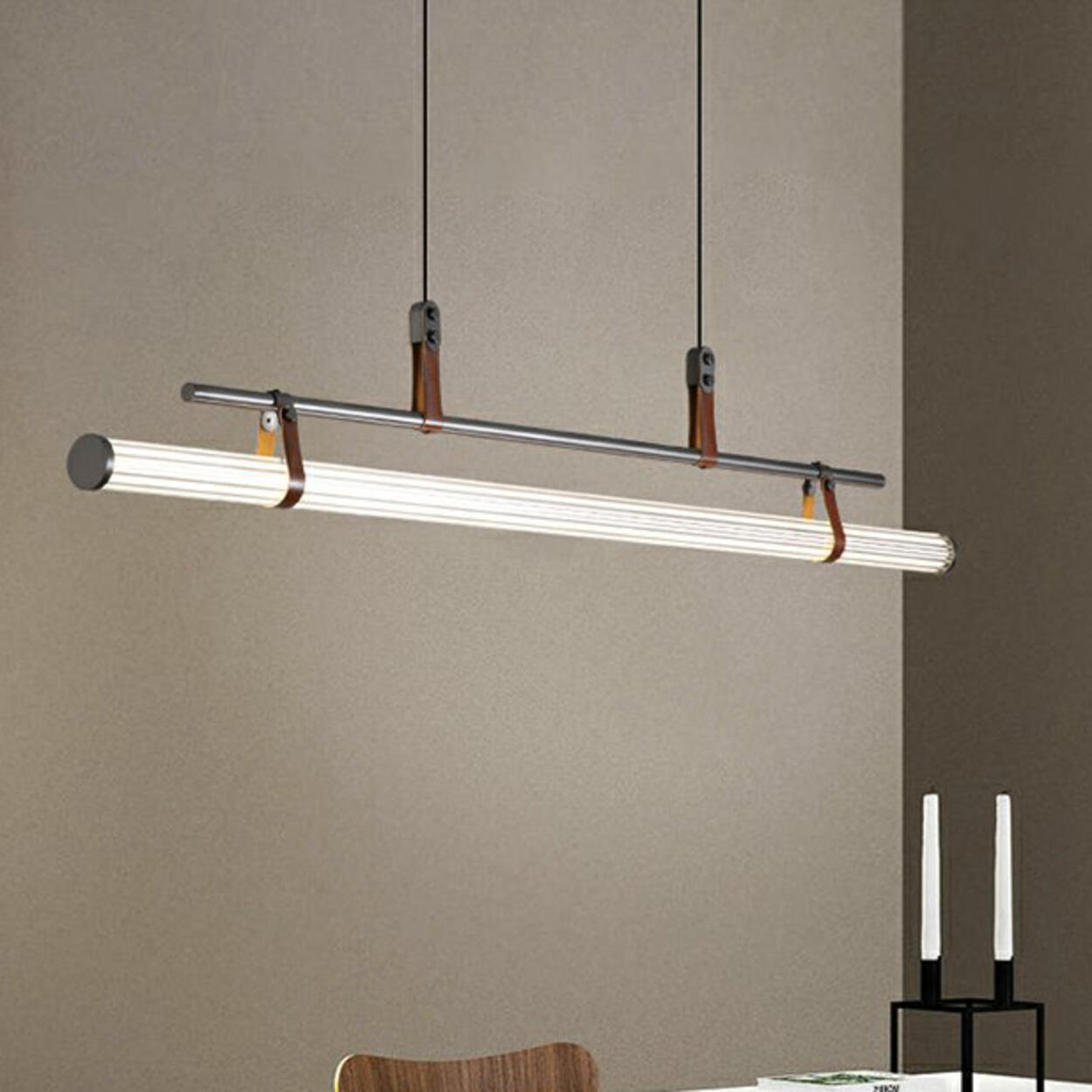 Industrial Linear Leather Straps Island Pendant Light