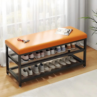 Industrial Orange Upholstered Storage Entryway Bench