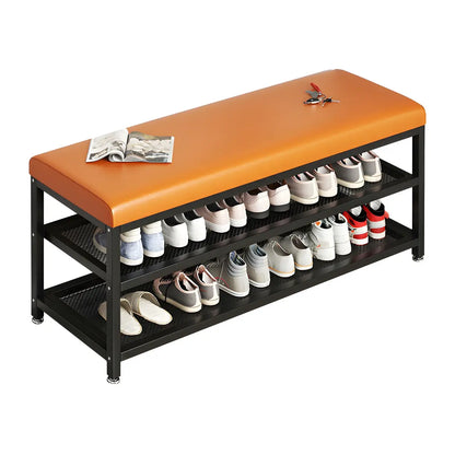 Industrial Orange Upholstered Storage Entryway Bench