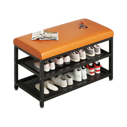 Industrial Orange Upholstered Storage Entryway Bench