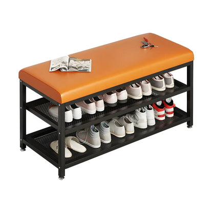 Industrial Orange Upholstered Storage Entryway Bench