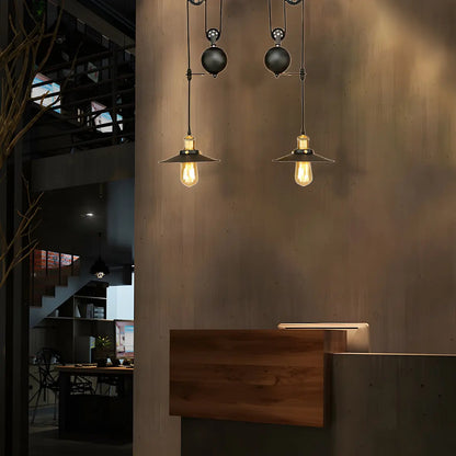 Industrial Pulley Dual Edison Bulbs Pendant Light