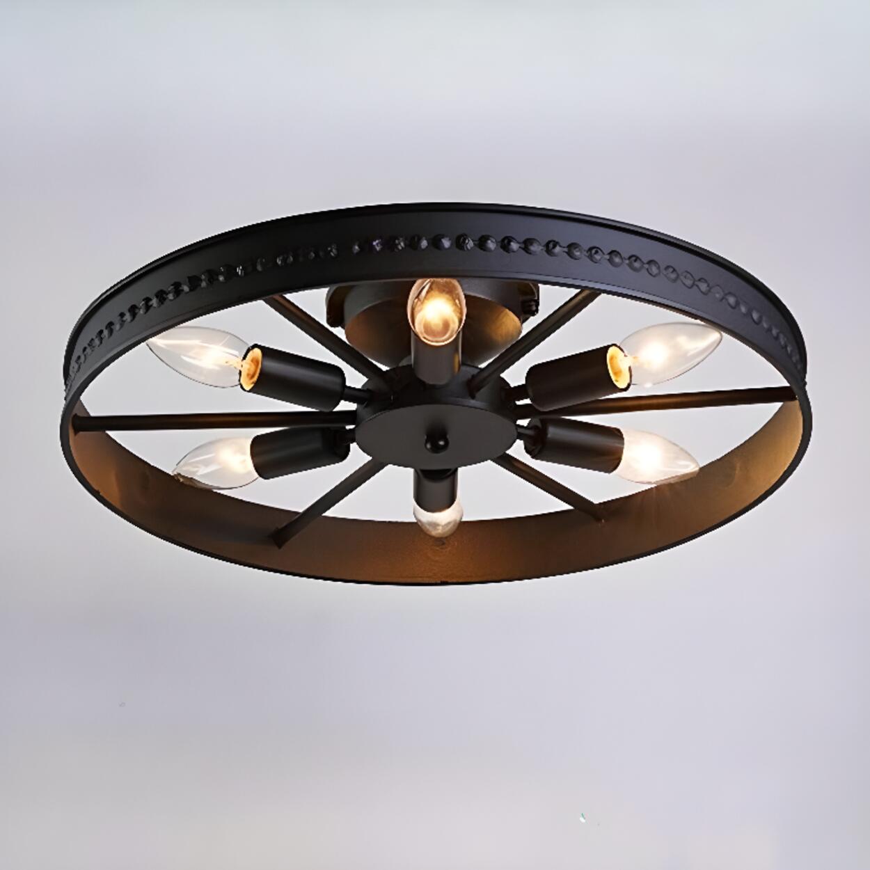 Industrial Rust Wheel Semi-Flush Mount Light 6-Light