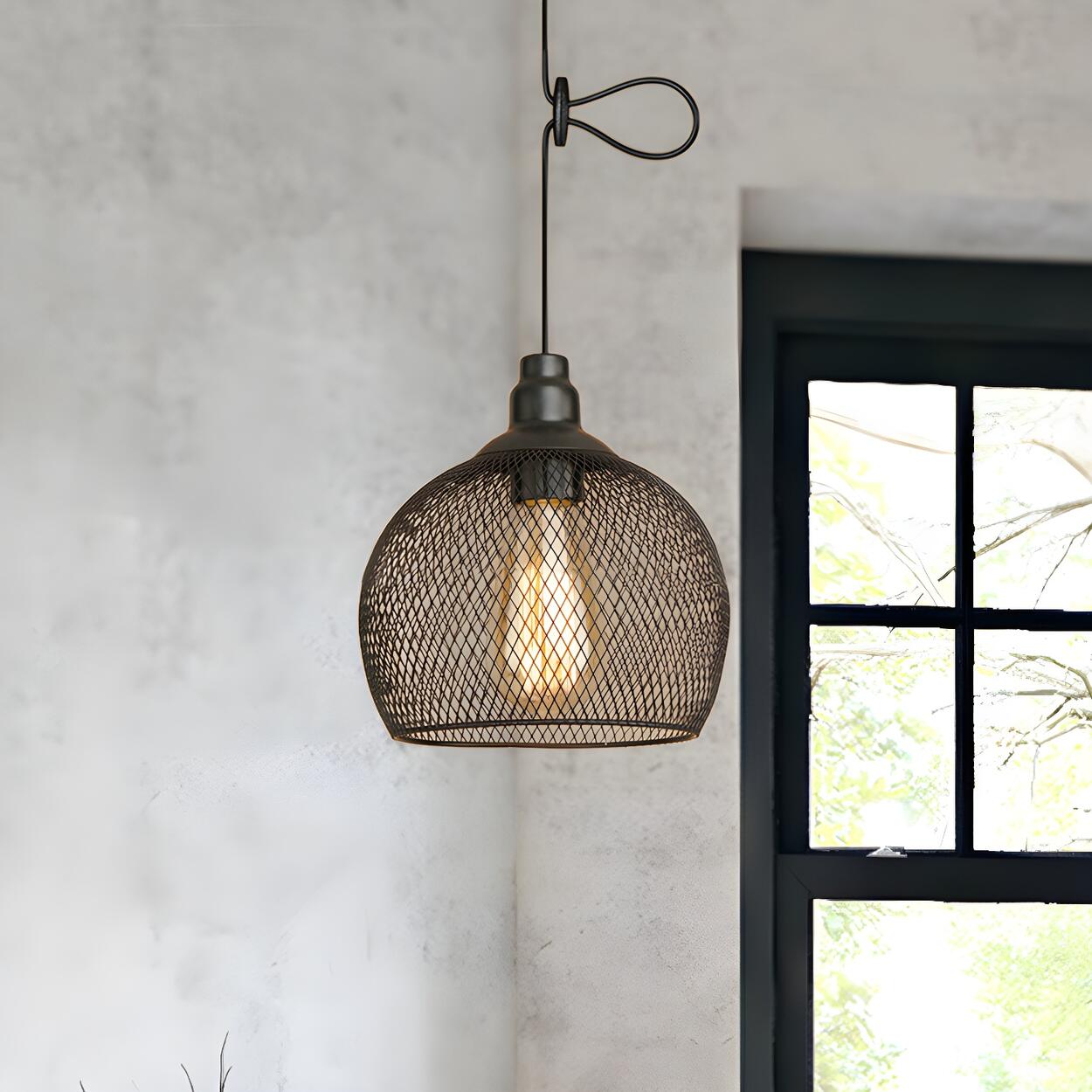 Industrial Wire Mesh Metal Dome Dining Room Pendant Light