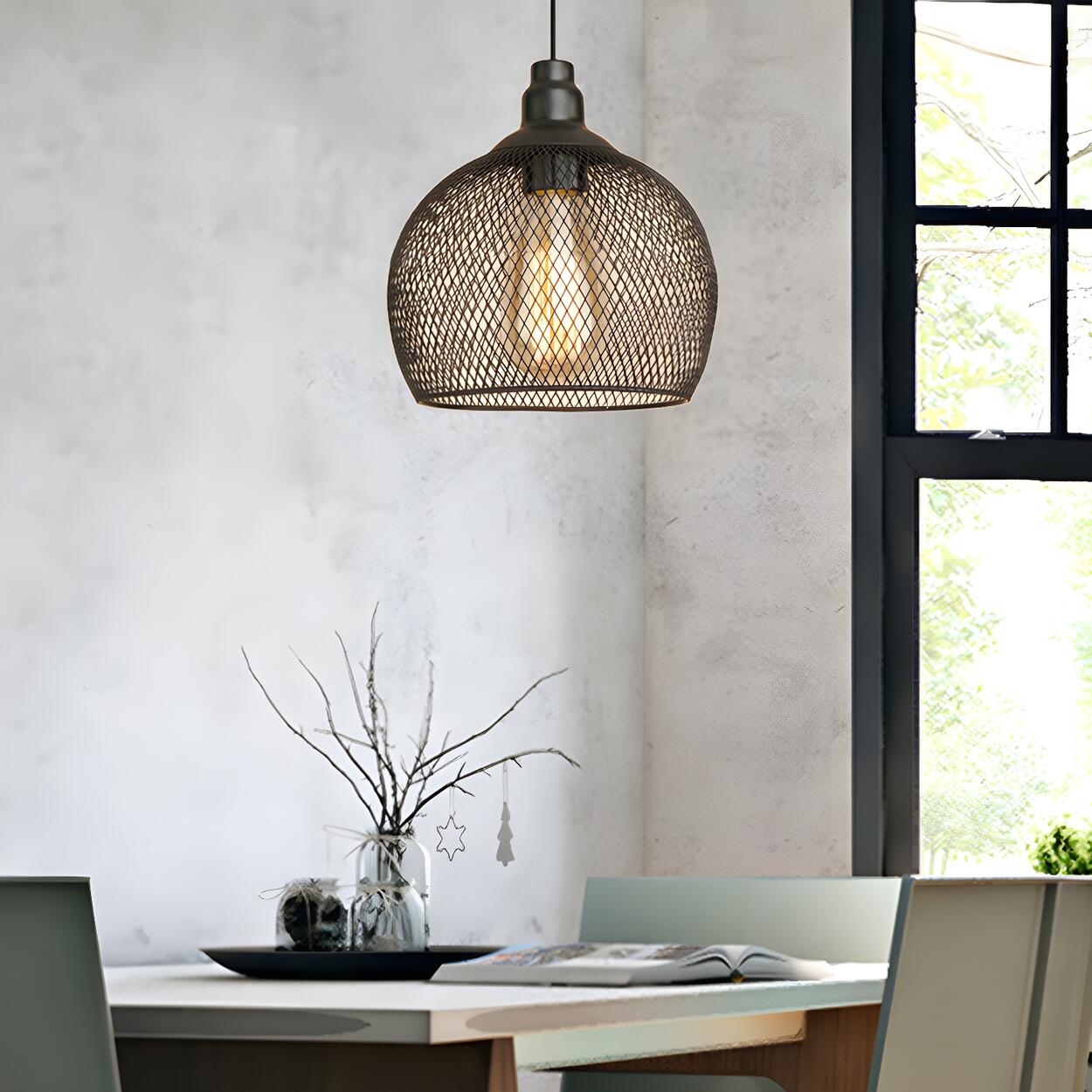 Industrial Wire Mesh Metal Dome Dining Room Pendant Light