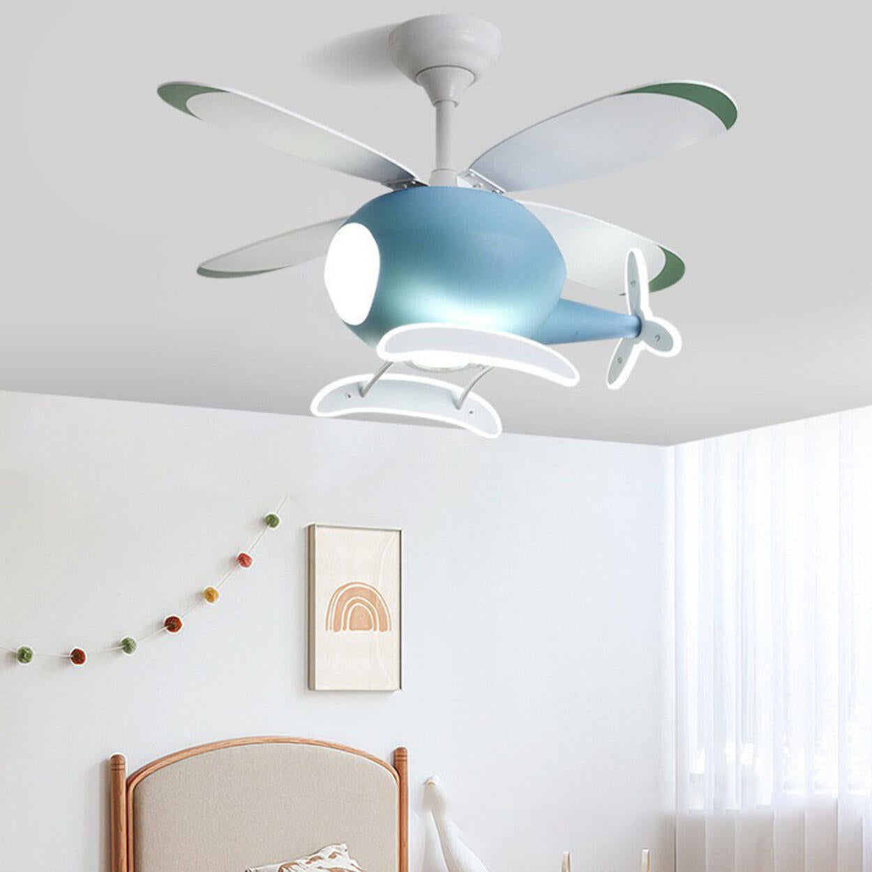 Kids Room 4 Blade Helicopter Creative Ceiling Fan Light