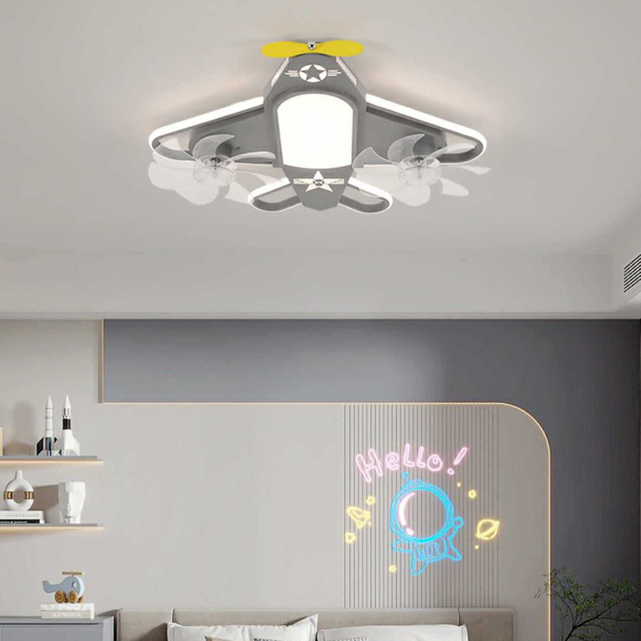 Kids Room Recessed Airplane Ceiling Fan with Light