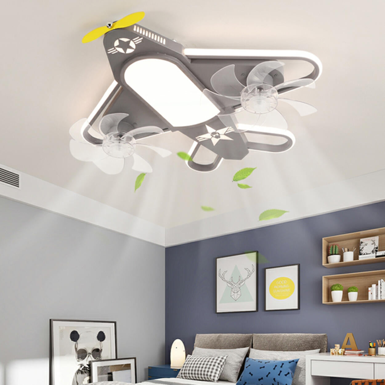 Kids Room Recessed Airplane Ceiling Fan with Light