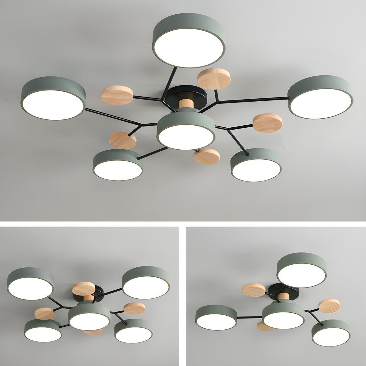 Large Multi-Head Round Semi-Flush Mount Light 7-Light