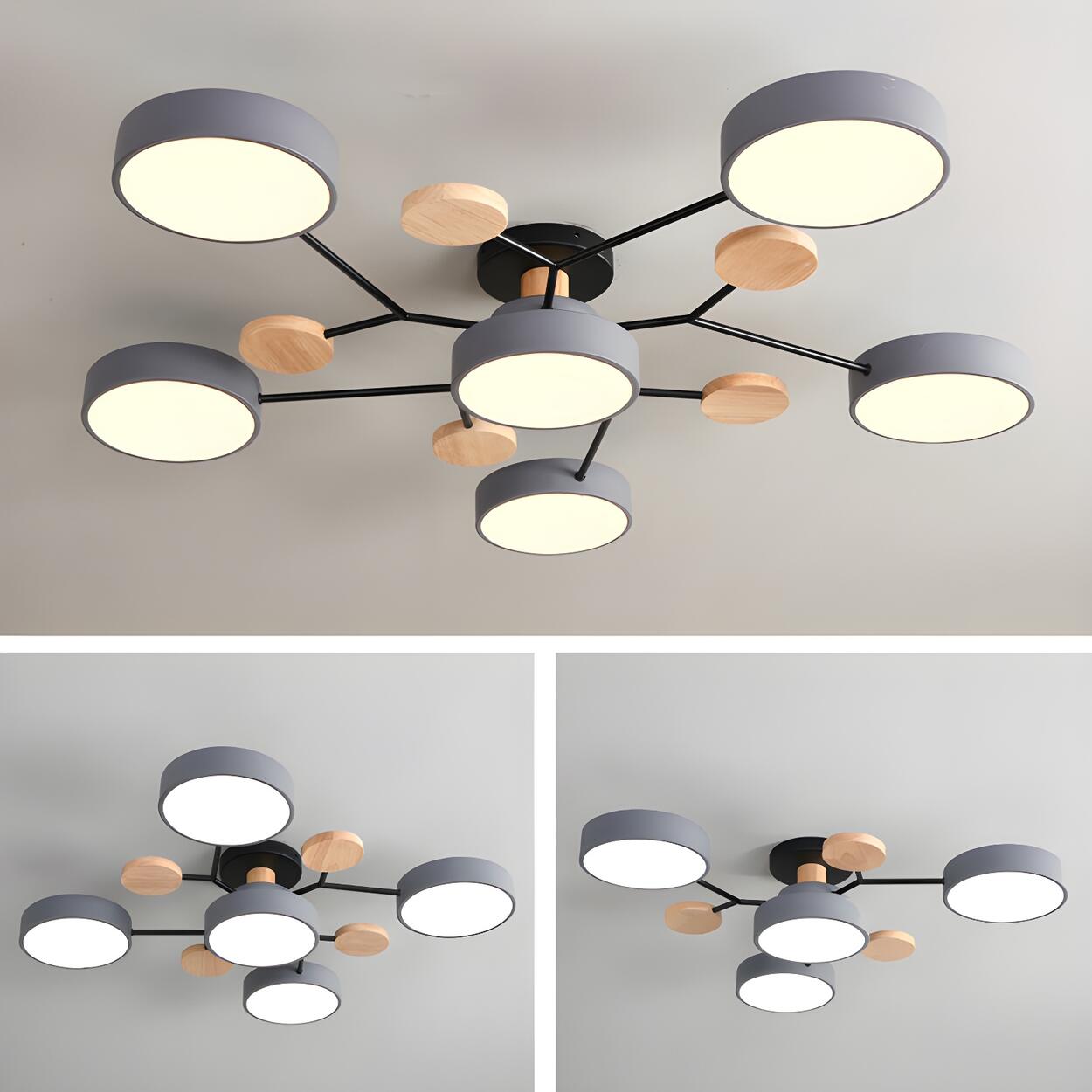 Large Multi-Head Round Semi-Flush Mount Light 7-Light