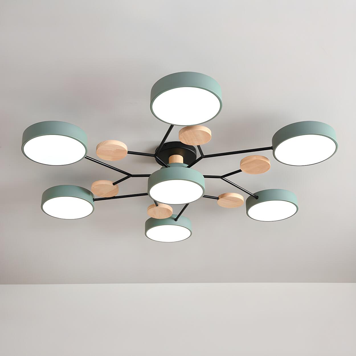 Large Multi-Head Round Semi-Flush Mount Light 7-Light