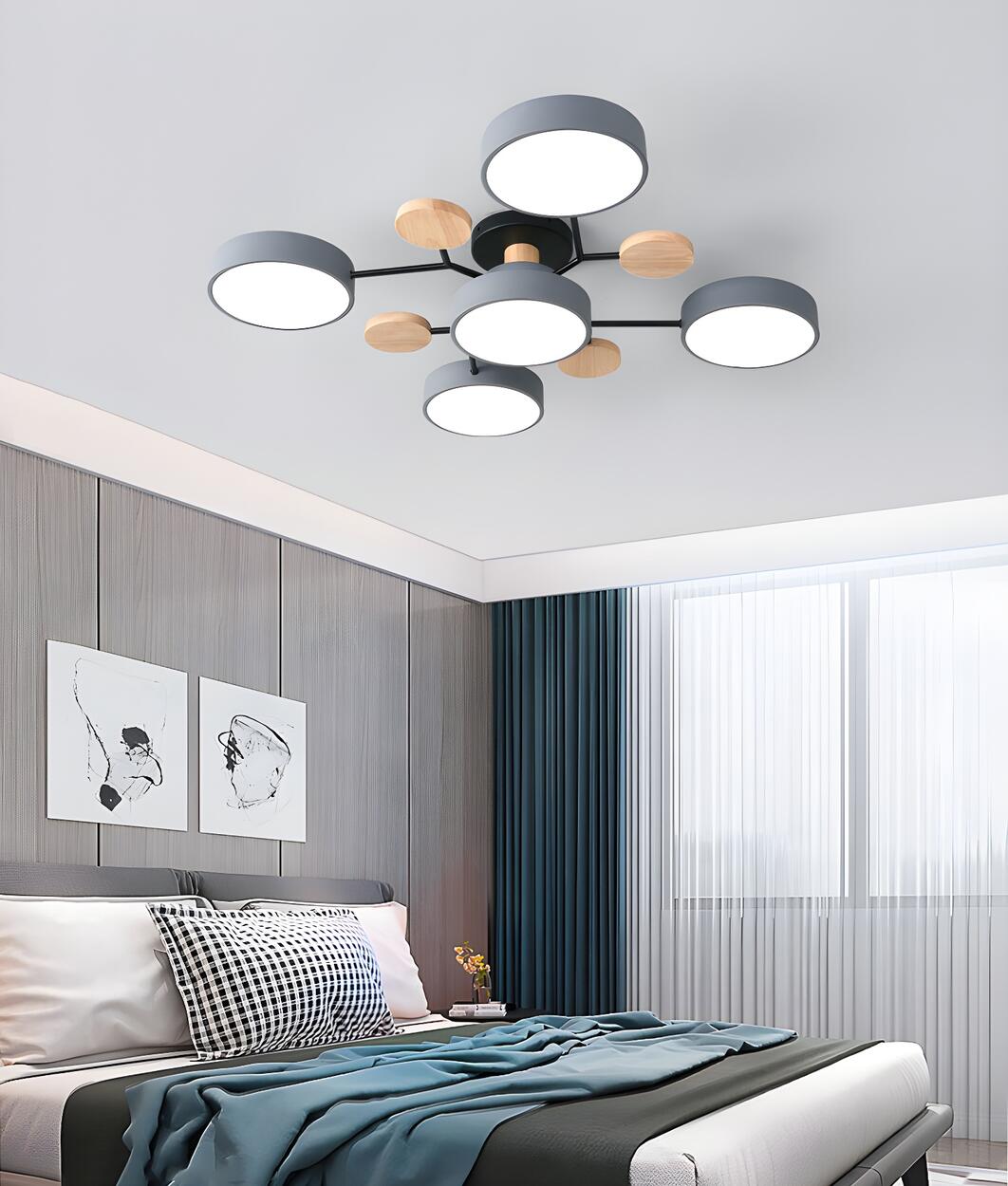 Large Multi-Head Round Semi-Flush Mount Light 7-Light