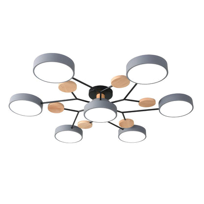 Large Multi-Head Round Semi-Flush Mount Light 7-Light